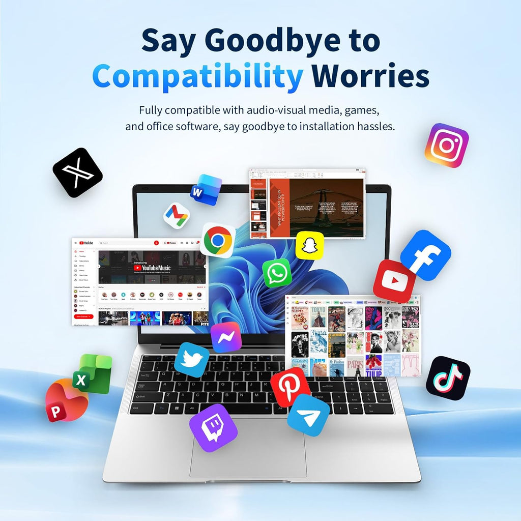 EKY 15.6 Inch Laptop Computer 1080P Display Laptops, 180° Lay-Flat Hinge, Win 11 Pro, 2.4/5G WiFi, BT 5.0, HDMI & USB - Laptop for Students & Office (8G+256G,N4000)