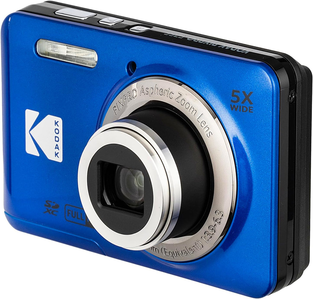 Kodak Pixpro FZ55 Digital Camera (Blue) Bundle Including: 128 GB Memory Card, Rechargeable Battery, Battery Charger, Flexible Tripod, Card Reader, Card Wallet, Hand Strap, Full Cleaning Kit