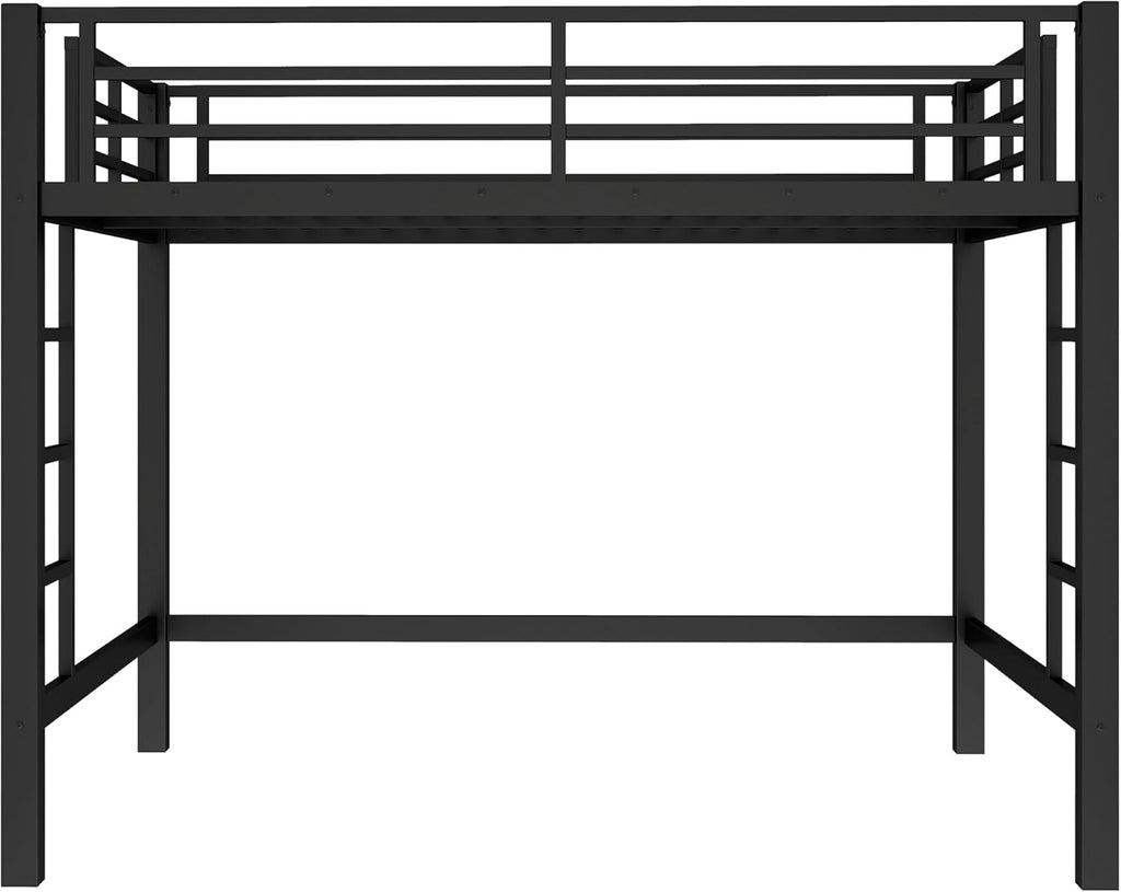 Bellemave Full Loft Bed with 2 Ladders and Guardrails, Metal Loft BedFrame for Adults, Kids, Teens, Black