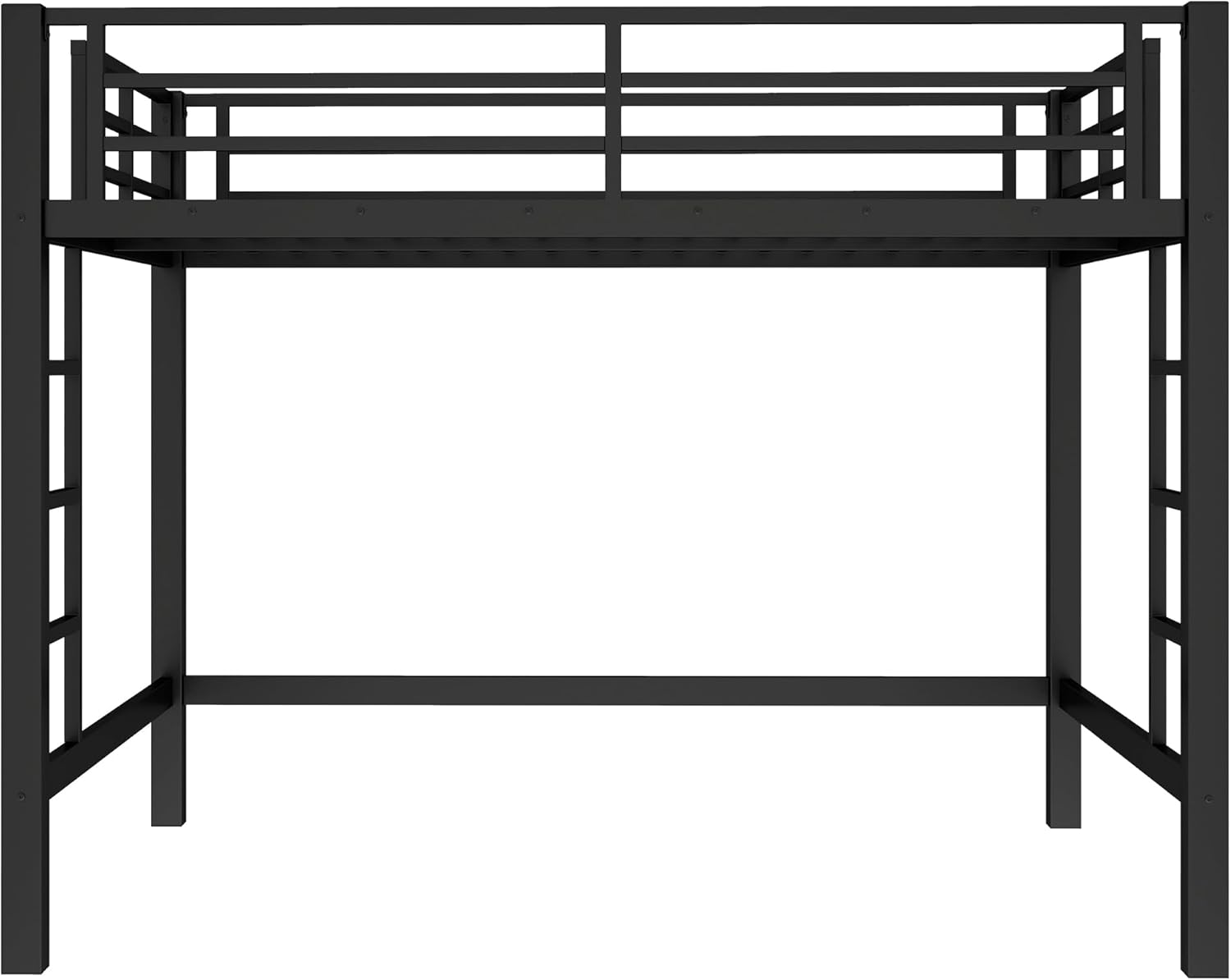 Bellemave Full Loft Bed with 2 Ladders and Guardrails, Metal Loft BedFrame for Adults, Kids, Teens, Black