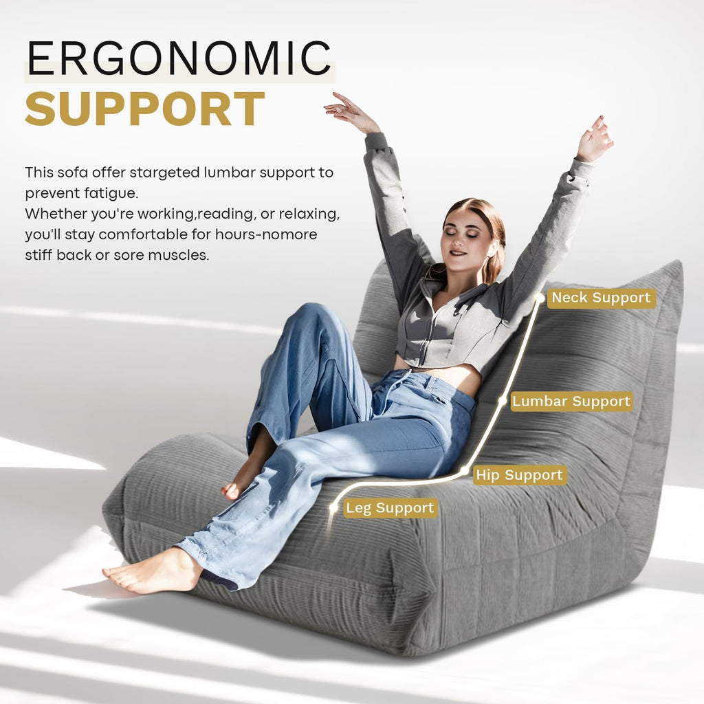 Bean Bag Chairs for Adults, Memory Foam Couch Sofa Chair,One-piece Foam Padding,Cozy Corduroy Material Bean Bag Chair,Bean Bag Sofa for Reading in Bedroom Living Room and Dorms,Gray