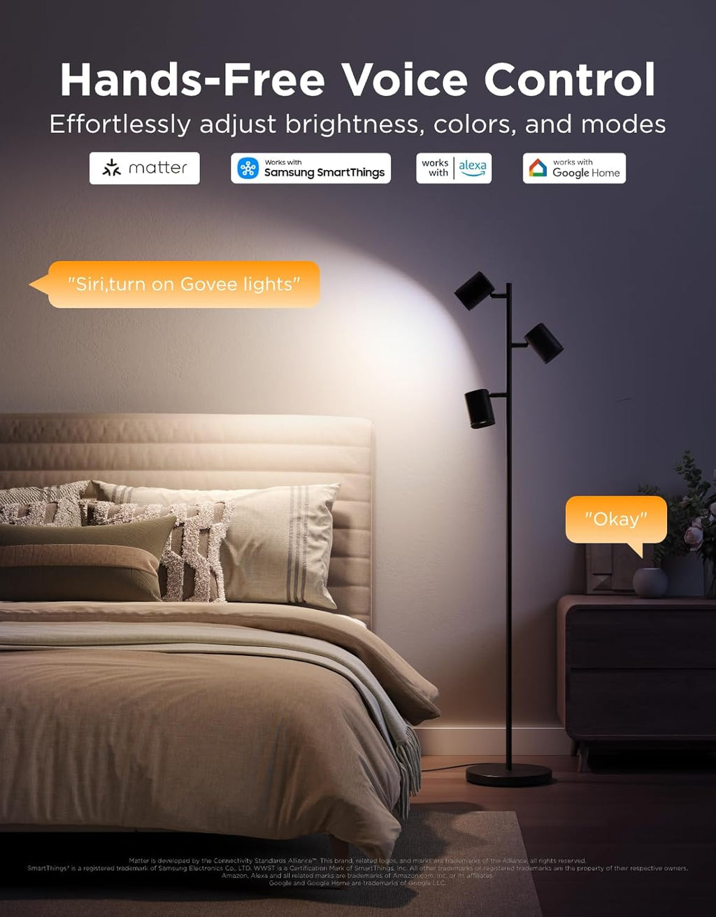 Govee Tree Floor Lamp Compatible with Matter, 3 Rotatable Lights with LuminBlend Technology, Standing Lamp with 64 Dynamic Scenes, Music Sync, Ideal Floor Lamp for Living Room, Bedroom, Office