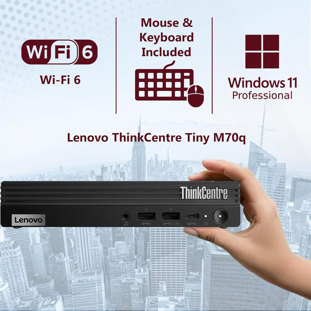 Lenovo ThinkCentre M70q Mini PC MFF, 8GB DDR4 RAM, 512GB PCIe SSD, Intel 6-Core i5-12500T, Tiny 1L Desktop Computer with Office 365, WiFi 6, BT 5.1, Display Port, HDMI, Jet Black, Windows 11 Pro