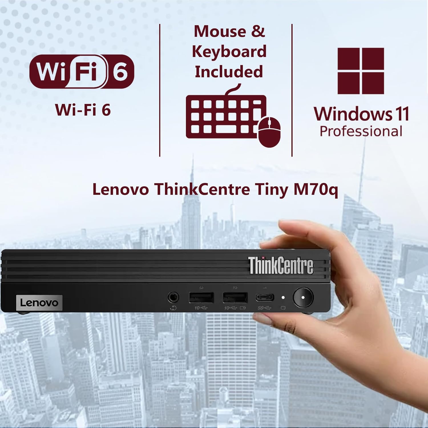 Lenovo ThinkCentre M70q Mini PC MFF, 8GB DDR4 RAM, 512GB PCIe SSD, Intel 6-Core i5-12500T, Tiny 1L Desktop Computer with Office 365, WiFi 6, BT 5.1, Display Port, HDMI, Jet Black, Windows 11 Pro