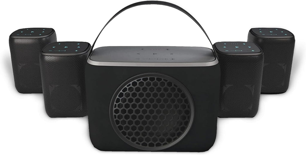 Rocksteady Stadium 2 Bluetooth Speaker & Subwoofer Bundle – 4 Speakers + Sub | Portable Multi-Room, Indoor/Outdoor System | Up to 30-Hr Battery | 150 ft Range