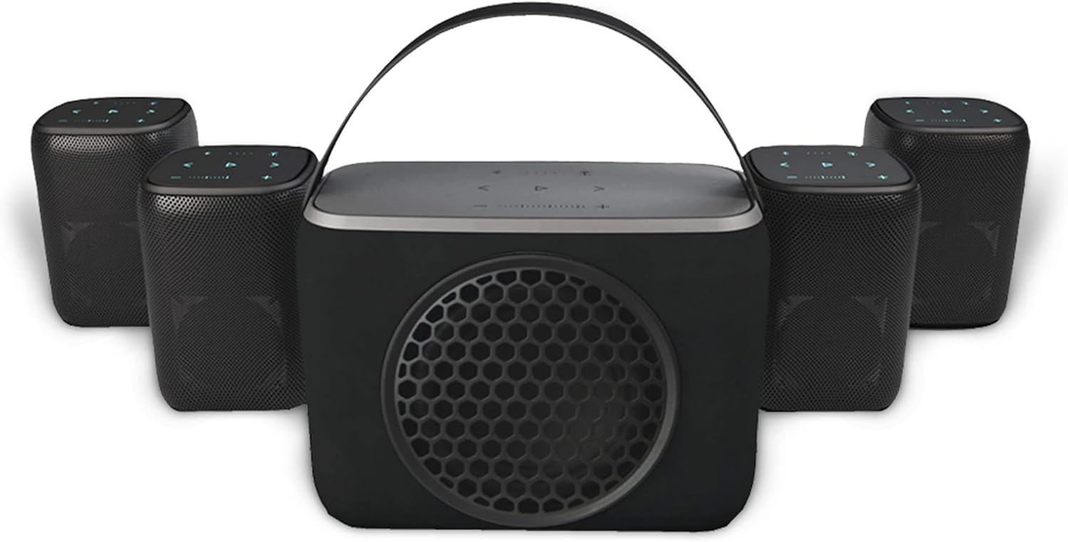 Rocksteady Stadium 2 Bluetooth Speaker & Subwoofer Bundle – 4 Speakers + Sub | Portable Multi-Room, Indoor/Outdoor System | Up to 30-Hr Battery | 150 ft Range