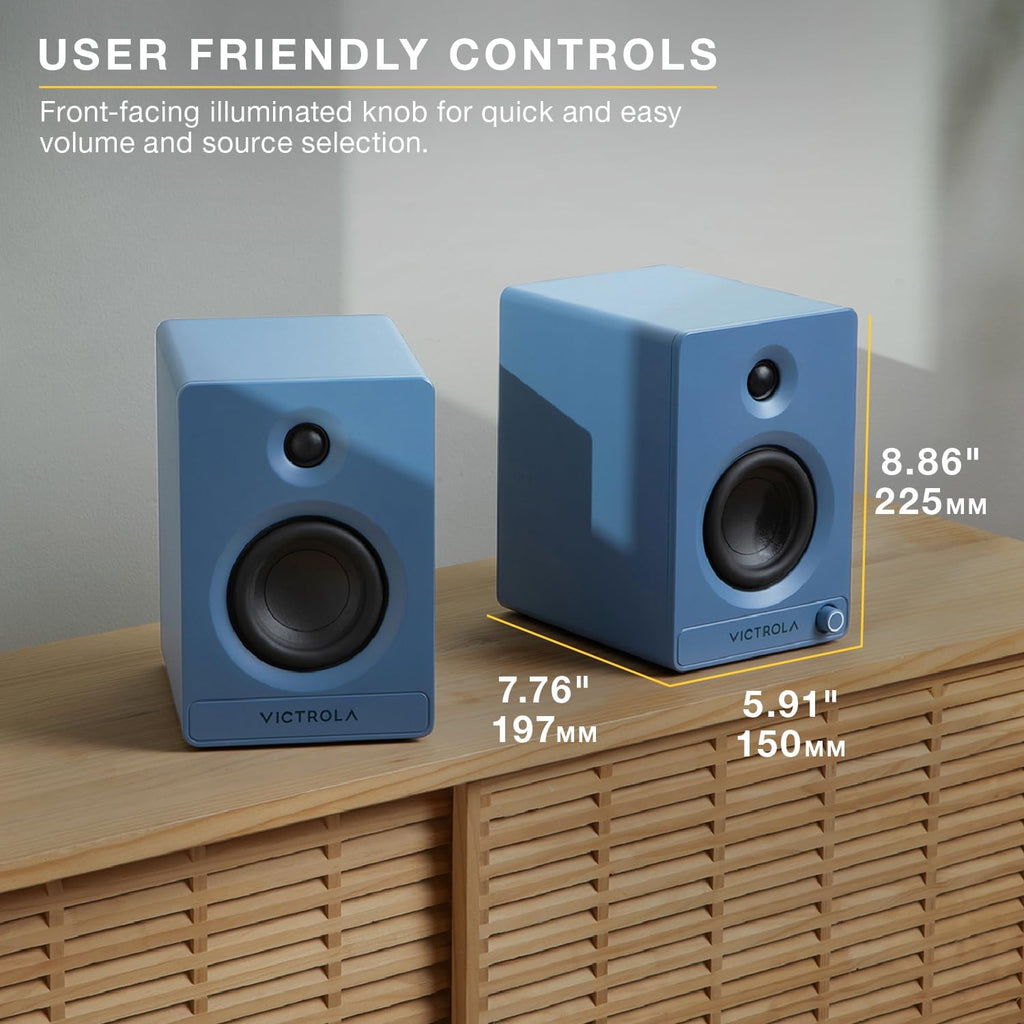 Victrola Tempo – Bluetooth Bookshelf Speakers – Room-Filling Sound, Bluetooth Input, Multi-Speaker Streaming Using Auracast, USB-C Computer Input, Turntable Inputs, Subwoofer Output (Pair, White)
