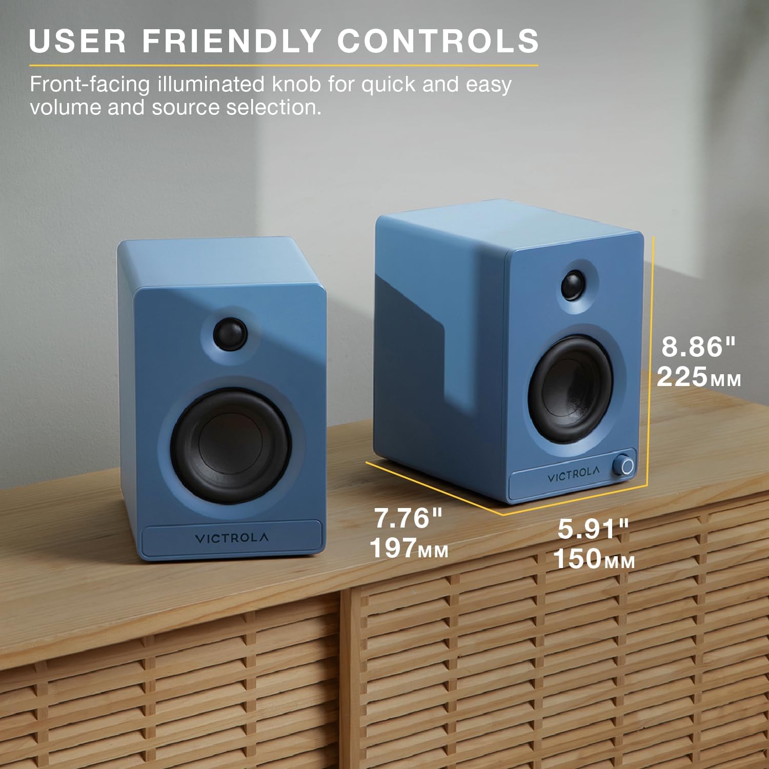 Victrola Tempo – Bluetooth Bookshelf Speakers – Room-Filling Sound, Bluetooth Input, Multi-Speaker Streaming Using Auracast, USB-C Computer Input, Turntable Inputs, Subwoofer Output (Pair, White)