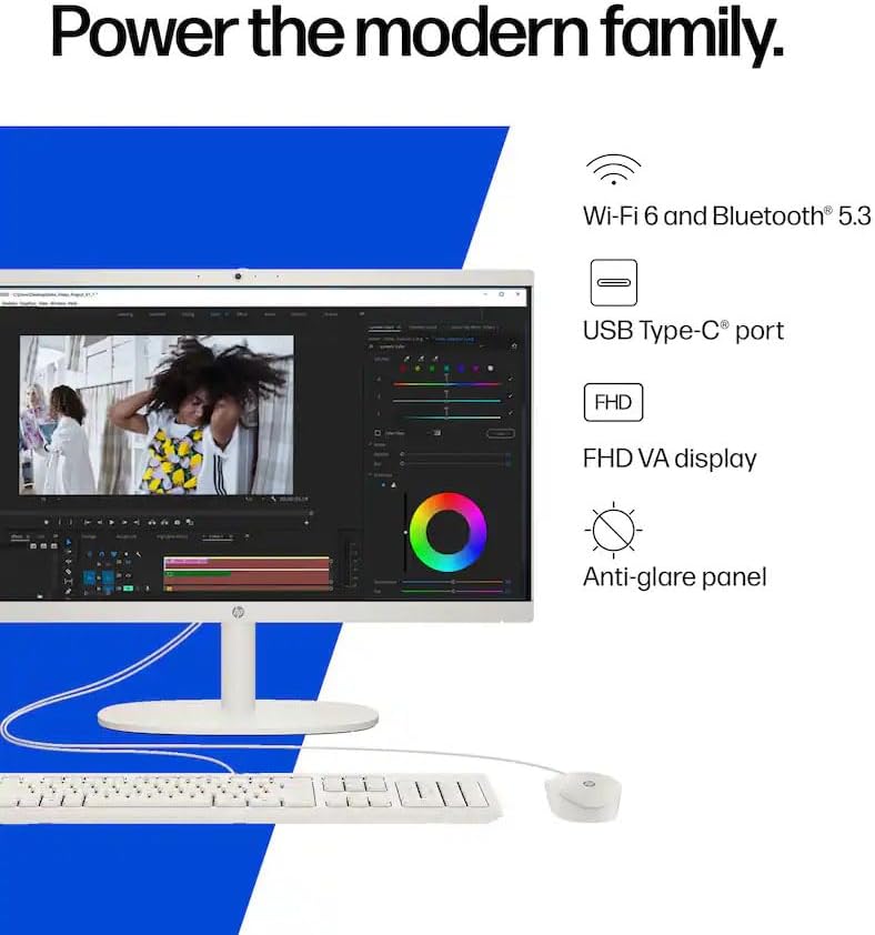 HP 21.5" FHD All-in-One Desktop Computer, 8GB RAM 128GB UFS, Quad-Core Intel N100 Processor, Keyboard & Mouse Included, PLUSERA 8-in-1 Hub, Windows 11 Home, White