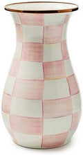 MACKENZIE-CHILDS Tall Enamel Vase, Unique Flower Vase Decor, Bouquet Holder for Living Room, Pink-and-White Rosy Check