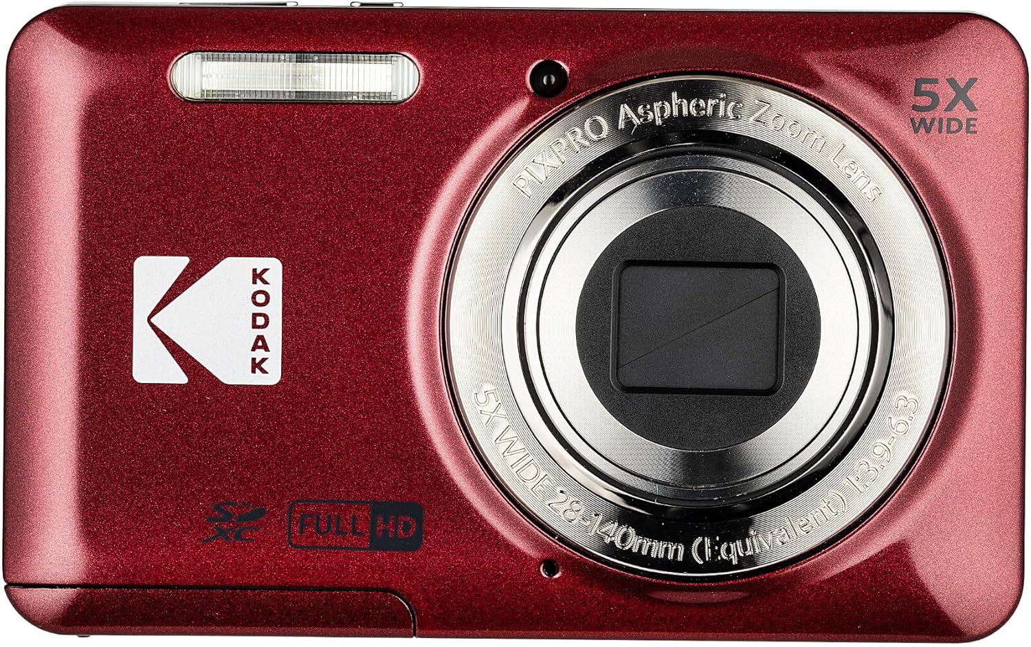 Kodak PIXPRO FZ55 Digital Camera (Red) | 16MP Sensor, 5X Optical Zoom, 28mm Wide-Angle Lens & Full HD Video | Great for Travel & Beginner Photography (FZ55RD) + 32GB Card + Case + Cleaning Cloth