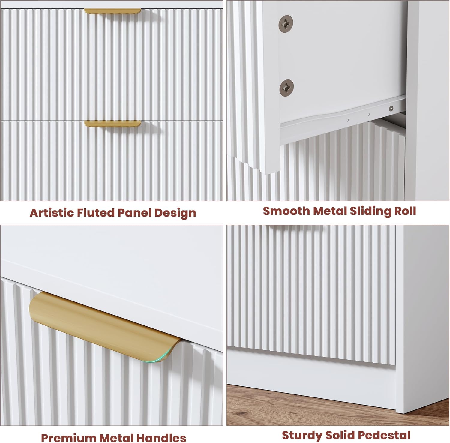 Garvee 9 Drawers Dresser for Bedroom - 59" Wide Modern Fluted Chest of Drawers with Golden Metal Handles, Large TV Stand Multi-Function Home Organizer for Living Room, Entryway, Hallway, White