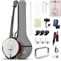 AKLOT Full-Sized Banjo with Remo Head: 38'' 5 String Banjo Set with Removable Resonator, Geared 5th Tuner, 24 Brackets, Deluxe Beginner Kit with Gig Bag, Strings, Strap, Picks, Tuner, Bridge Ruler（01）