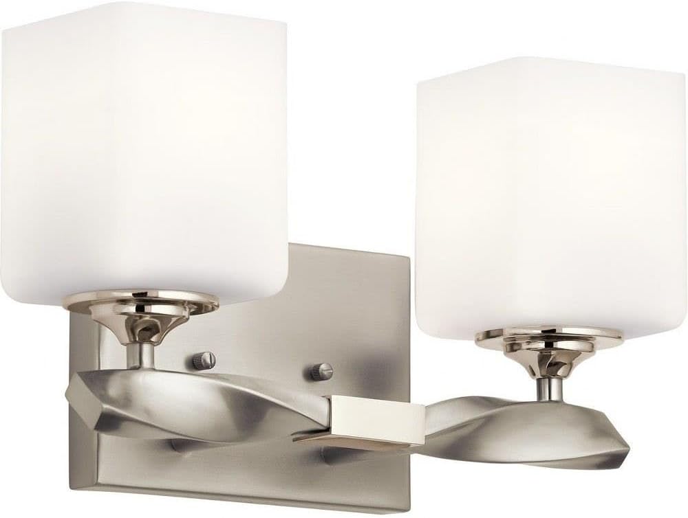 KICHLER Marette 13.5 " 2 Light Vanity Light with Satin Etched Cased Opal Glass in Brushed Nickel