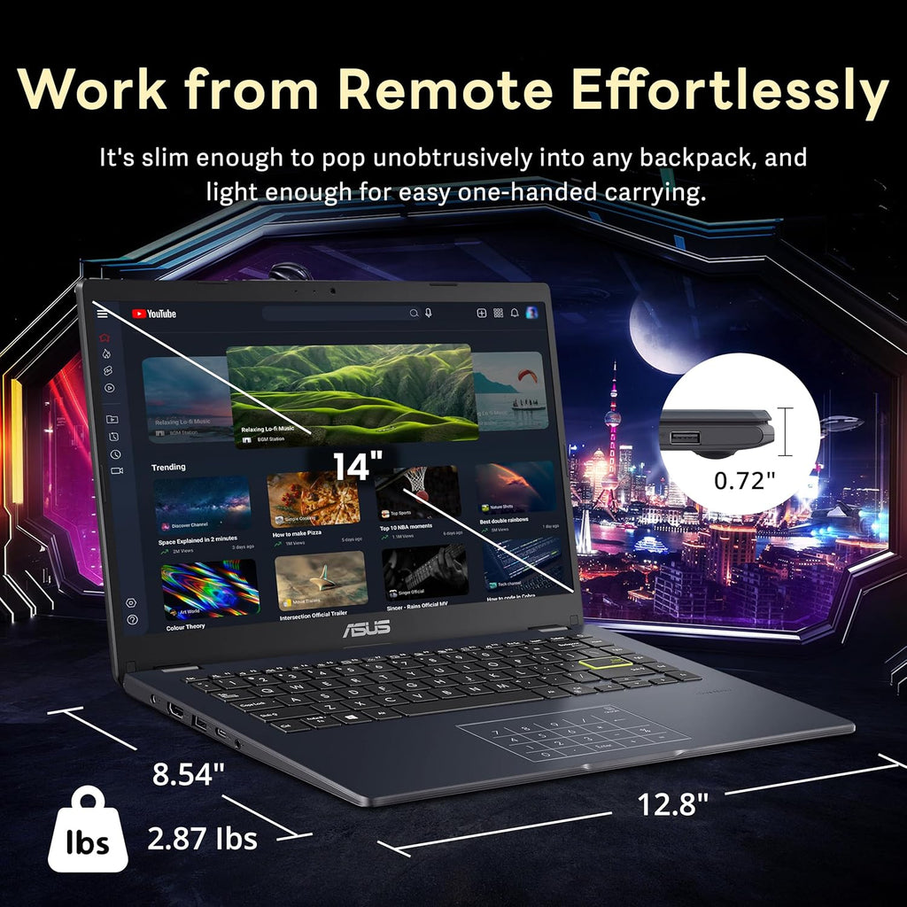 ASUS 14" FHD Laptop, Intel Pentium N6000 Processor, 4GB RAM, 224GB Storage(64GB eMMC+160GB Docking Station Set), Intel UHD Graphics, Webcam, Bluetooth, Win 11, Star Black