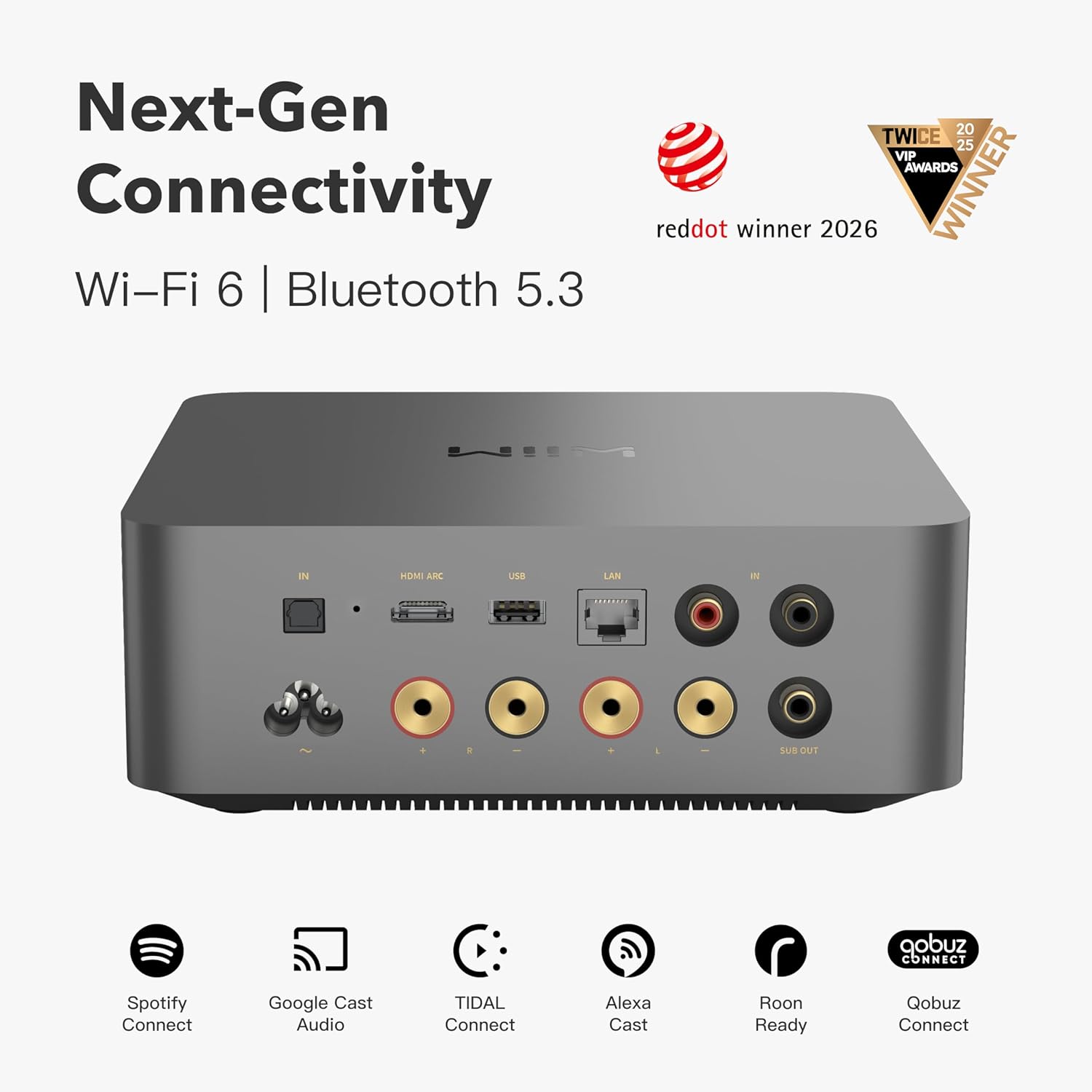 WiiM Amp Ultra with Voice Remote 2 | 100W Streaming Amplifier with Premium ESS ES9039Q2M DAC & Dual TI TPA3255 Amps | Built-in RoomFit EQ & Touchscreen | HDMI ARC, Optical, RCA Inputs | Space Gray