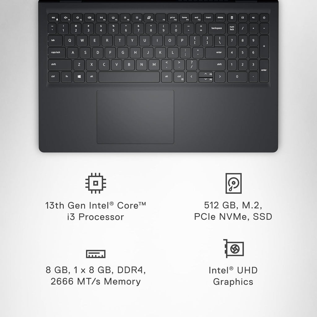 Dell Inspiron 3530 Laptop - 15.6-inch FHD (1920x1080) Display, Intel Core i3-1305U Processor, 8GB DDR4 RAM, 512GB SSD, Intel UHD Graphics, Windows 11 Home, Onsite Service - Carbon Black