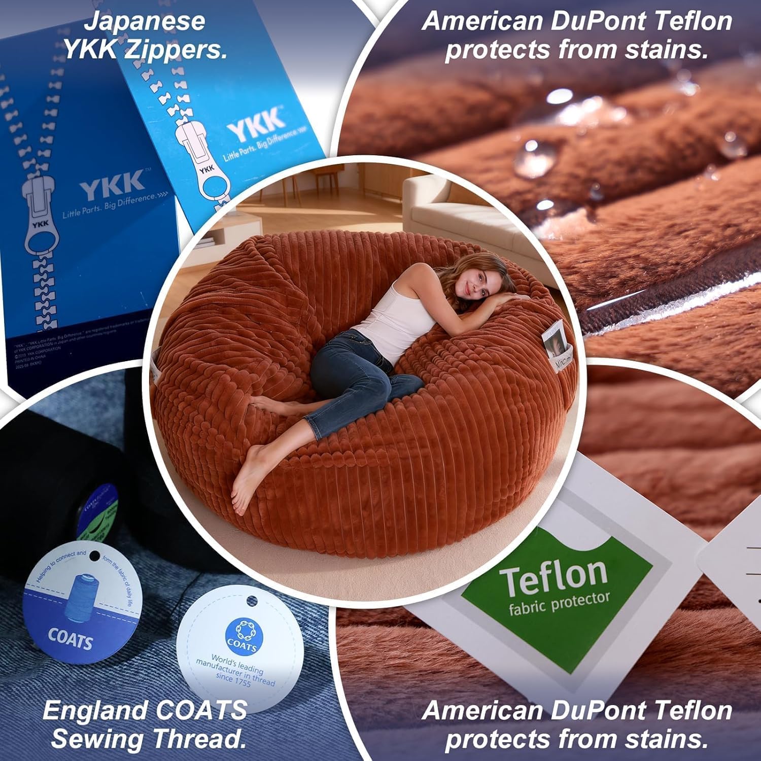 The BigOne Beanbag Family Giant Round Bean Bag Chair-Spacious Comfort Bean Bags Bed for Families, Premium Materials, Perfect for Living Room or Entertainment Room-Cover-Stripe Fur-Brown