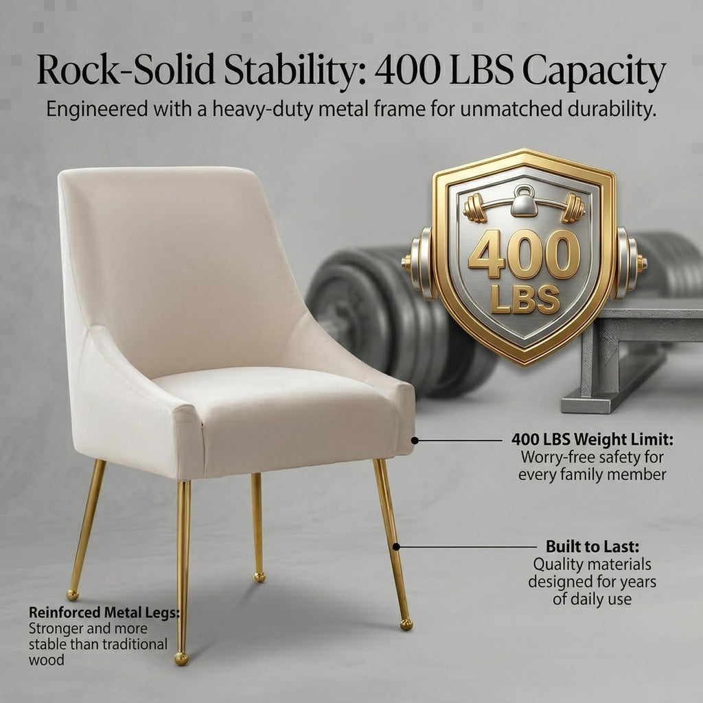 Modern Velvet Dining Chairs Set of 2, Contemporary Upholstered Furniture Collection with Polished Gold Metal Legs, Elegant Accent Chairs for Kitchen Living Room(White)