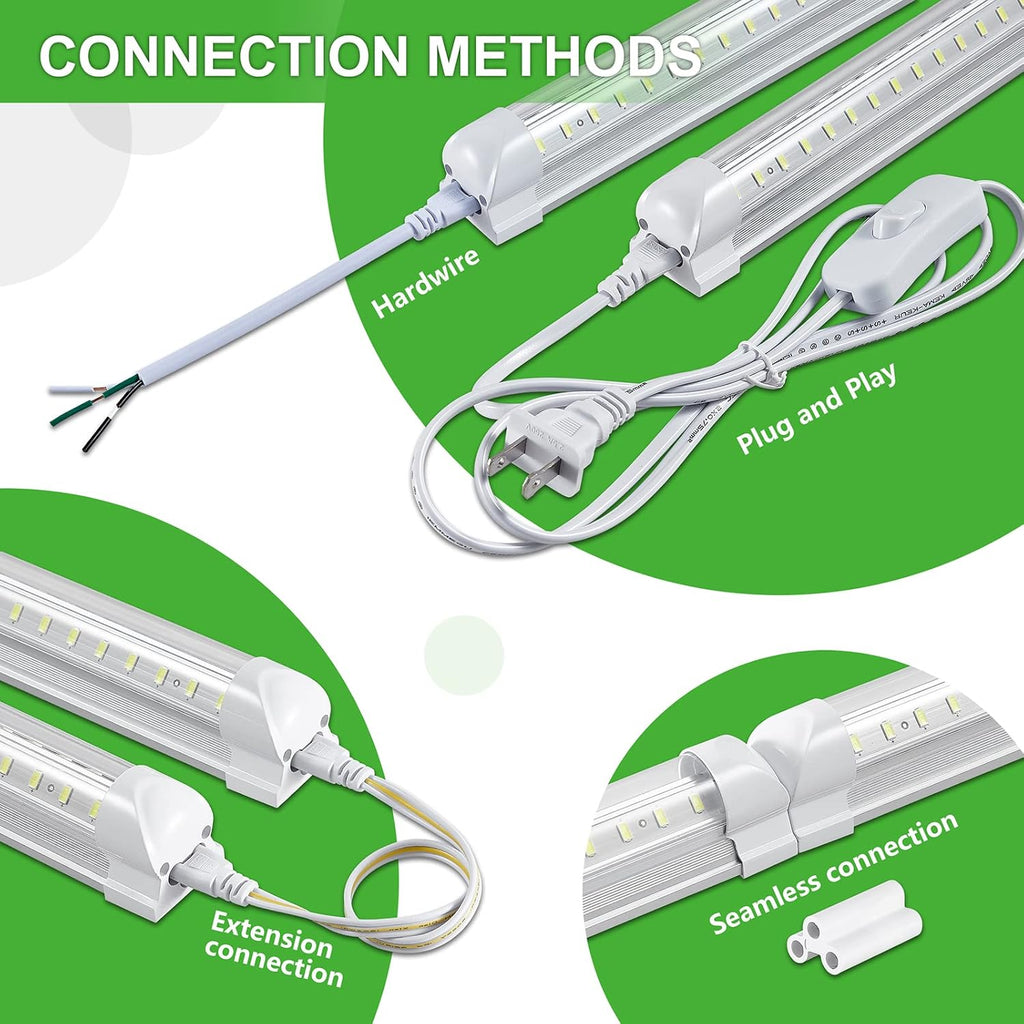 Skymoatled 8Pack 8FT LED Shop Light Garage Light,100W 6000K White Light 15000LM Super Bright,Hanging/Surface Mount,Linkable T8 LED Tube Lights for Garage,Warehouse, Workshop,Plug and Play