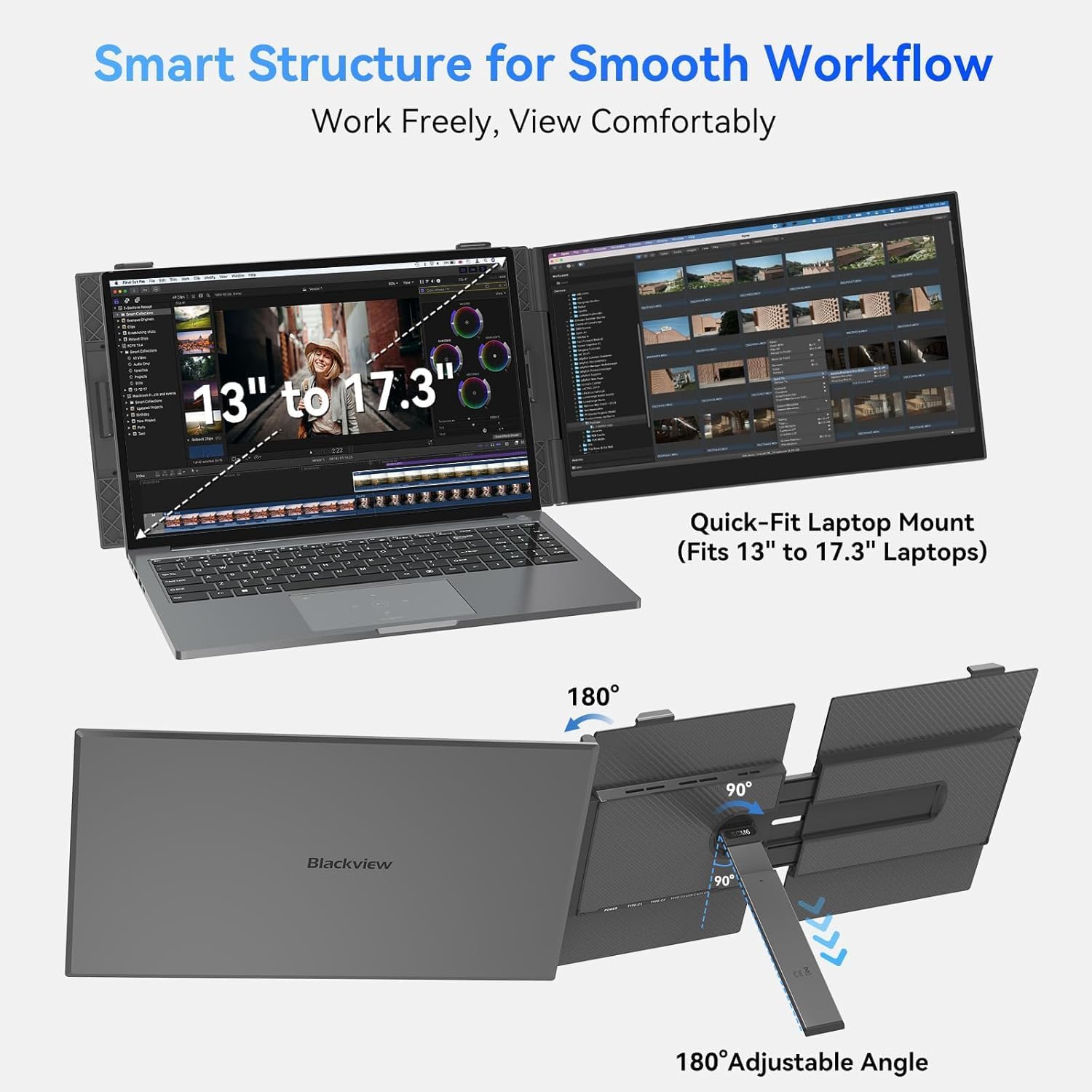 Blackview Laptop Screen Extender, 1.7lbs Ultra-Light & 0.17" Ultra-Slim, 15.6" FHD 1080P IPS Portable Laptop Monitor Extender,Travel Dual Monitor for 14-17",Plug & Play for Windows/Mac/Android/Switch