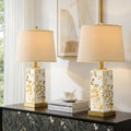 24.25" Mid Century Modern Lamp Set of 2, Vintage Farmhouse Chinoiserie Ceramic Table Lamps, Reflective Gold Leaf Pattern Bedside Lamps for Bedroom Living Room Nightstand, White & Gold