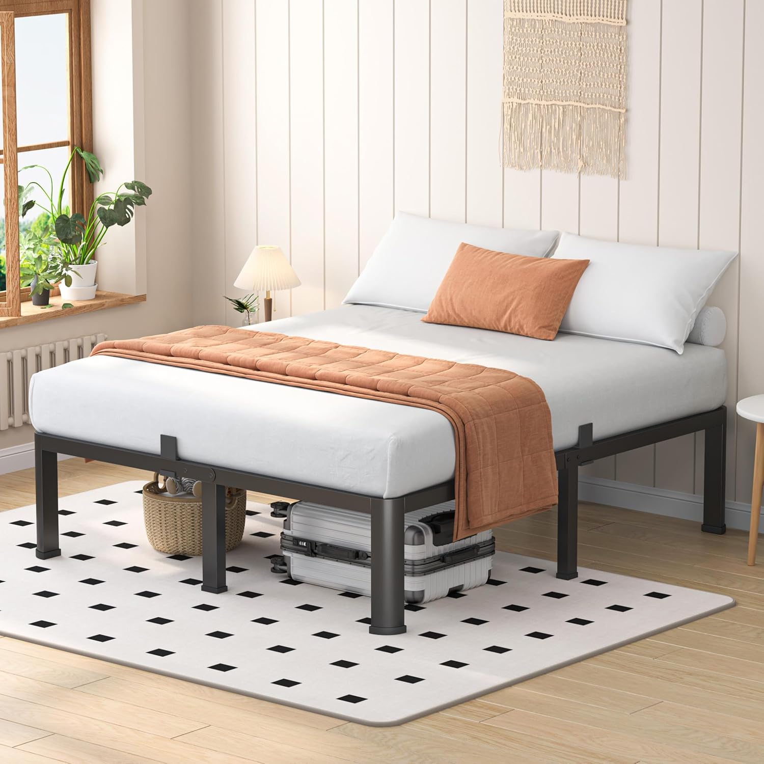 VIPSHOW 14 Inch Queen Heavy Duty 3500 lbs Bed Frame with Round-Corner Legs & Anti-Squeak Design – Quick Assembly Metal Platform, No Box Spring Needed