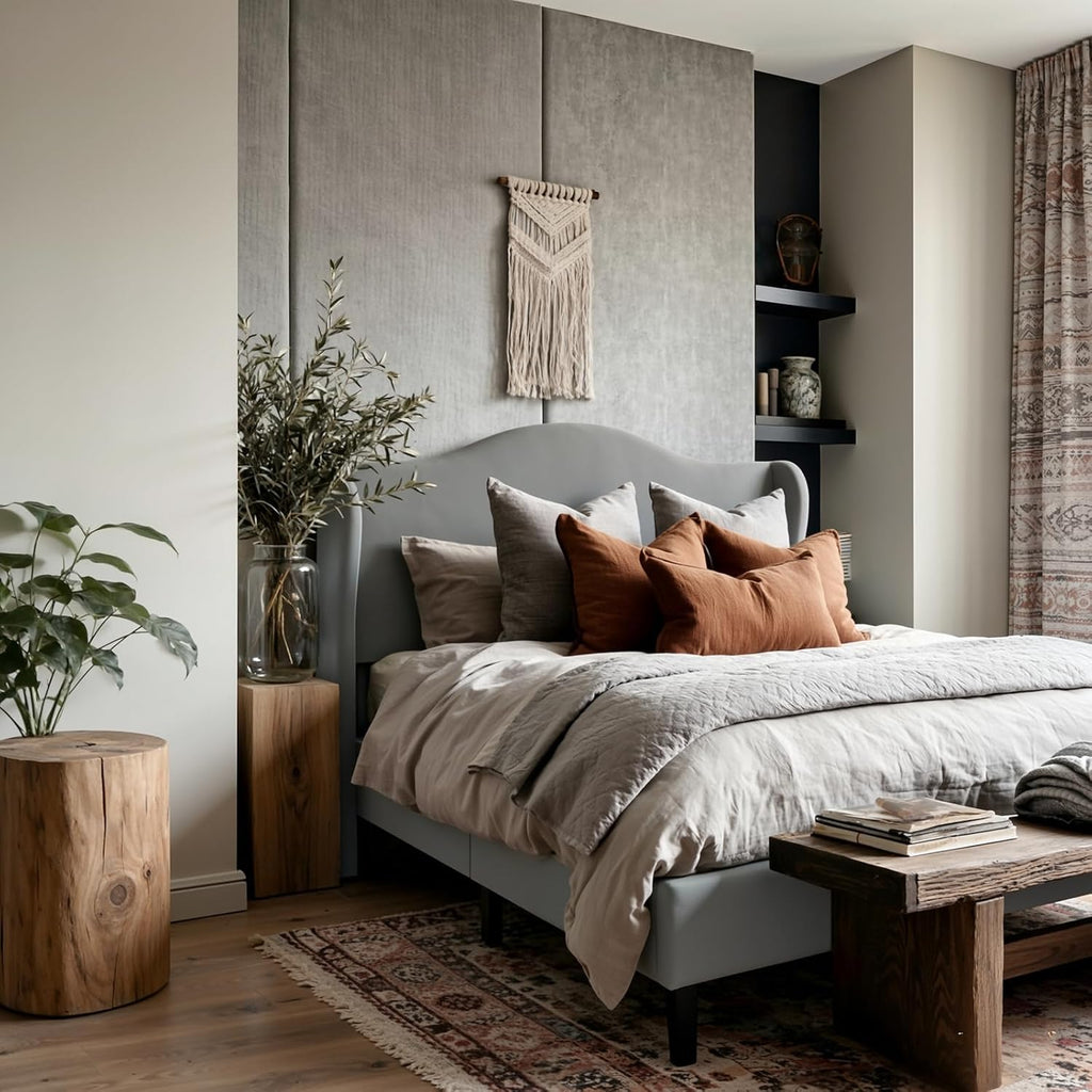 Allewie Queen Size Bed Frame, Upholstered Wingback Platform with 47" Tall Tufted Headboard, Plush Velvet Fabric, Modern Minimalist Design, No Box Spring Required, Tool-Free Assembly, Grey
