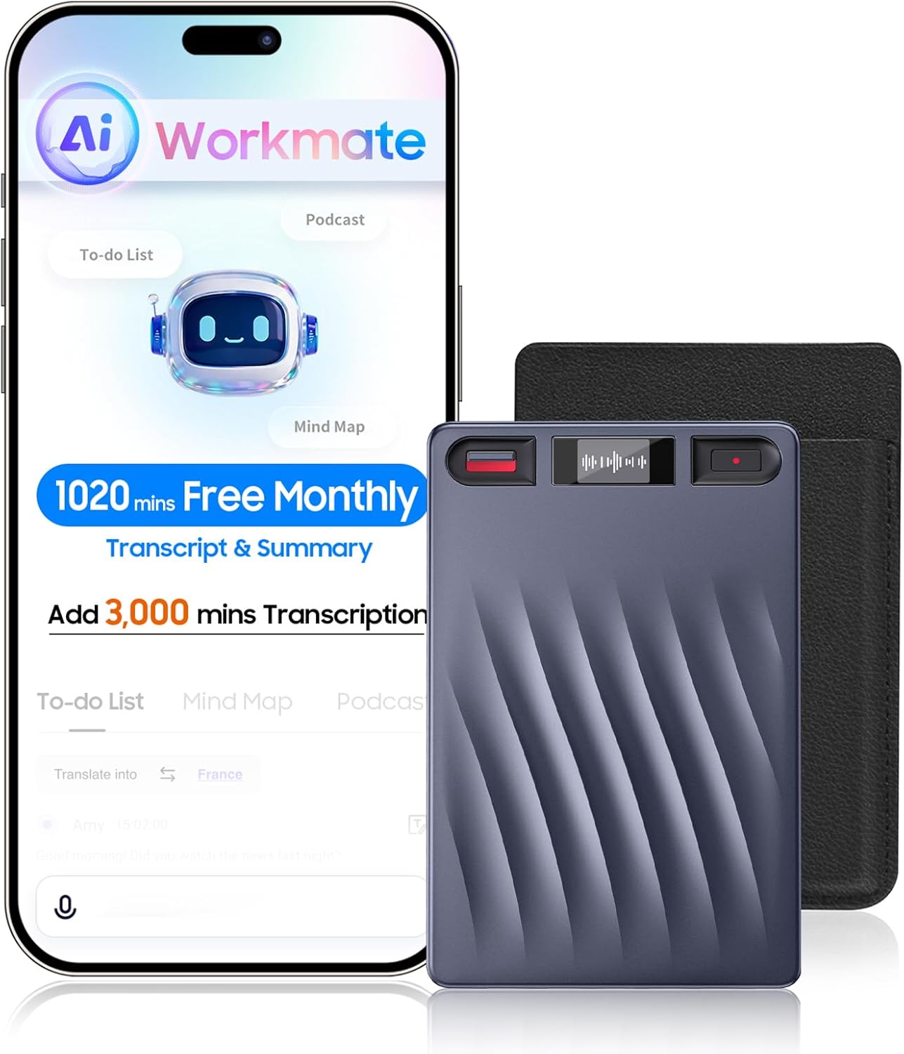 AI Voice Recorder, AI Note Taker w/APP Control and Transcription & Summarize, 150 Languages, Noise Cancellation, 64GB Memory, Pocket Note Pro Taking Device for Meeting, Interviews & Calls