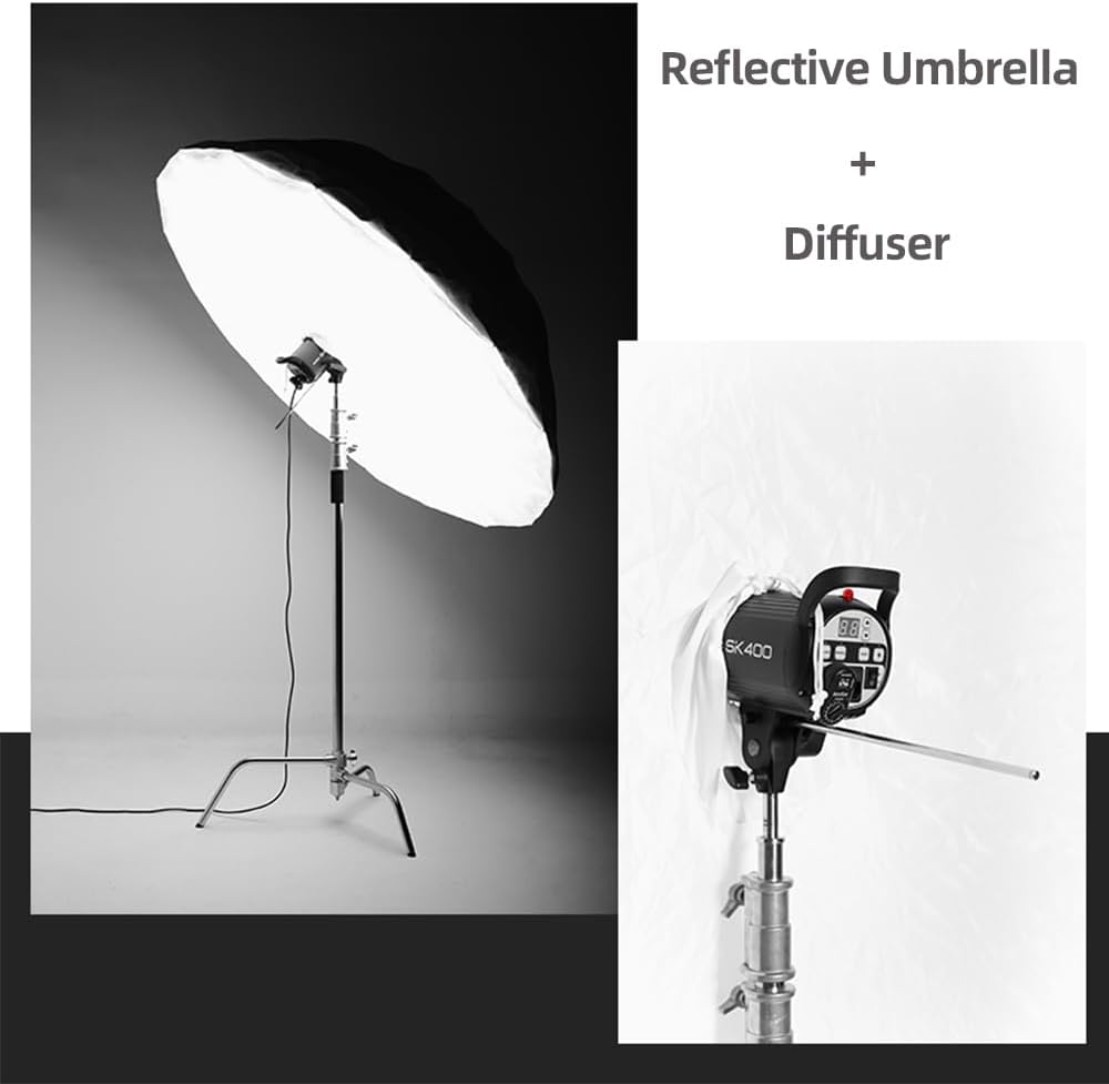 Godox 70 inch 180cm Black White Reflective Umbrella Studio Photography Umbrella, White Inner with Large Diffuser Cover, Bag