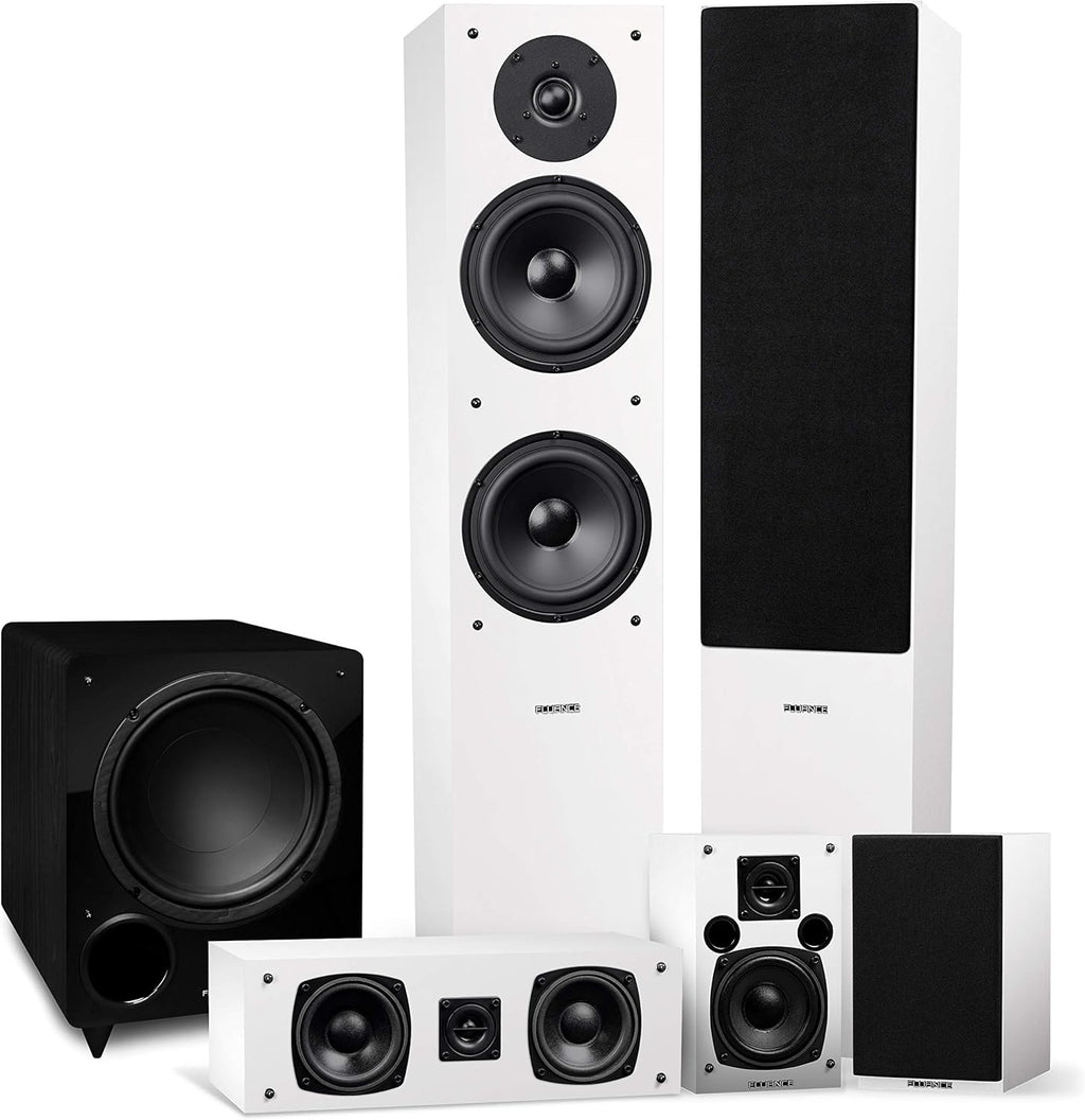 Fluance Elite High Definition Surround Sound Home Theater 5.1 Channel Speaker System Including 3-Way Floorstanding Towers, Center Channel, Rear Surround Speakers and DB10 Subwoofer - White (SX51WHR)