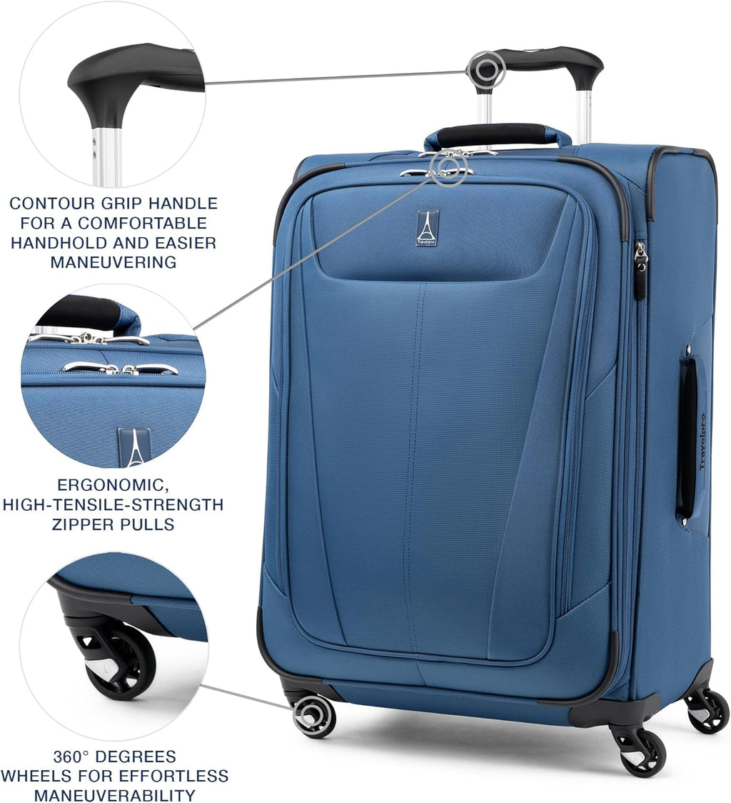 Travelpro Maxlite 5 Softside Expandable Luggage with 4 Spinner Wheels, Lightweight Suitcase, Men and Women, Ensign Blue, Checked-Medium 25-Inch