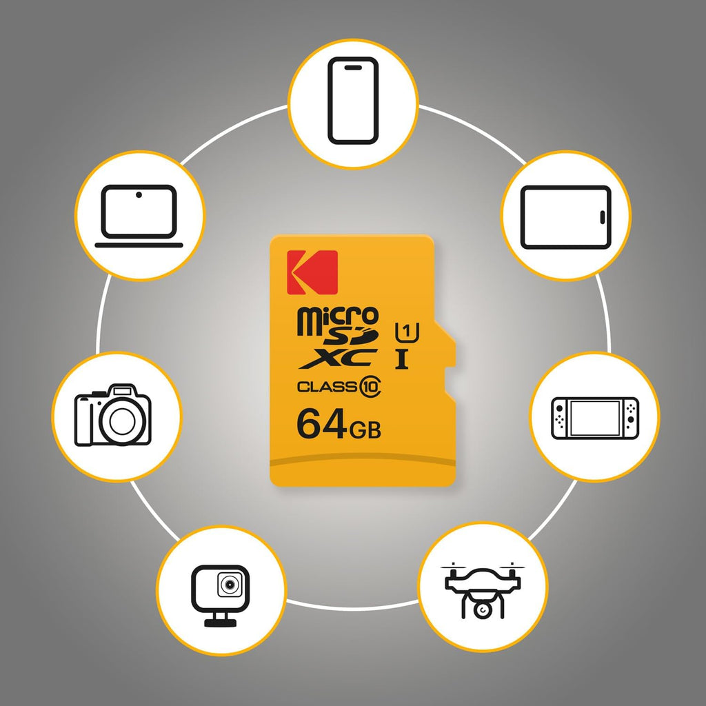 Kodak 64GB 10-Pack MicroSDXC Card, Class 10 UHS-I U1, with Adapter 10x Write Speed (10-Pack)