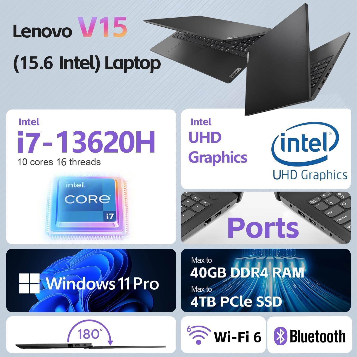 Lenovo V15 G4 15.6" Business Laptop, FHD Anti-Glare Display, Intel 10-Core i7-13620H (Beat Ultra 7 255U),16GB RAM, 512GB SSD, WiFi 6, Bluetooth 5.2, Windows 11 Home, with 5ave 6-in-1 Accessory Kit