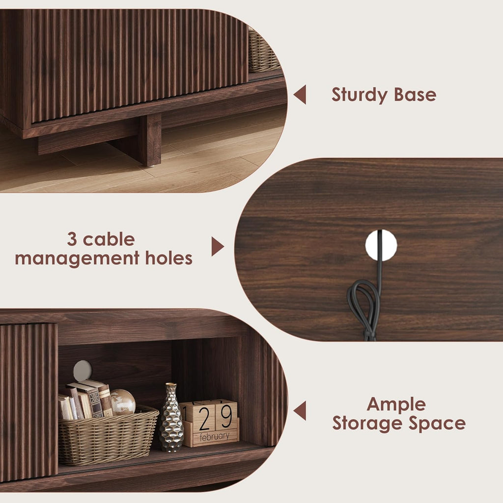Garvee 55/63 Inch TV Stand, Farmhouse TV Stand with Wave-Like Door, Mid Century Entertainment Center with Storage, TV and Media Console for Living Room, Walnut