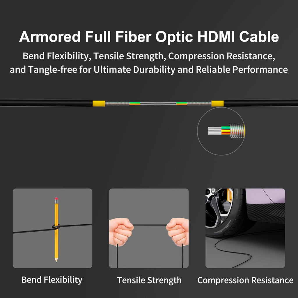 RUIPRO 8K Detachable Full Fiber Optic Armored HDMI 2.1 Cable 100FT, Ultra High Speed 48Gbps, Support 8K@60Hz 4K@120Hz, Dynamic HDR, eARC, Compatible with PS5/Xbox/Blu-ray/TV/Monitor/Projector