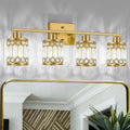 Crystal Modern Bathroom Light Fixtures, 4-Light Brushed Gold Bathroom Vanity Wall Light, Vanity Lights for Mirror, Restroom, Bedroom (E26 Socket, Bulbs Not Included)