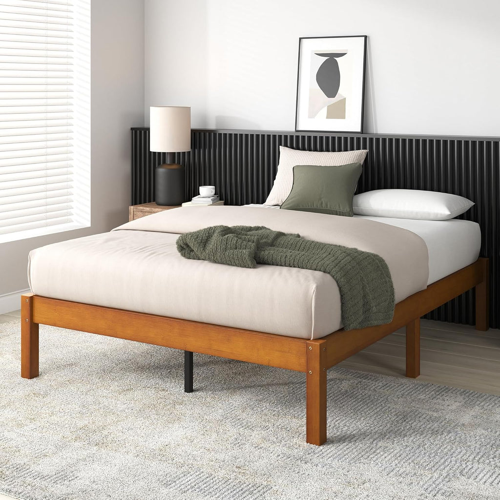 Zinus Ellie 14 Inch Queen Bamboo Platform Bed Frame, Wood Slat Support, No Box Spring Needed, Easy Assembly, Brown