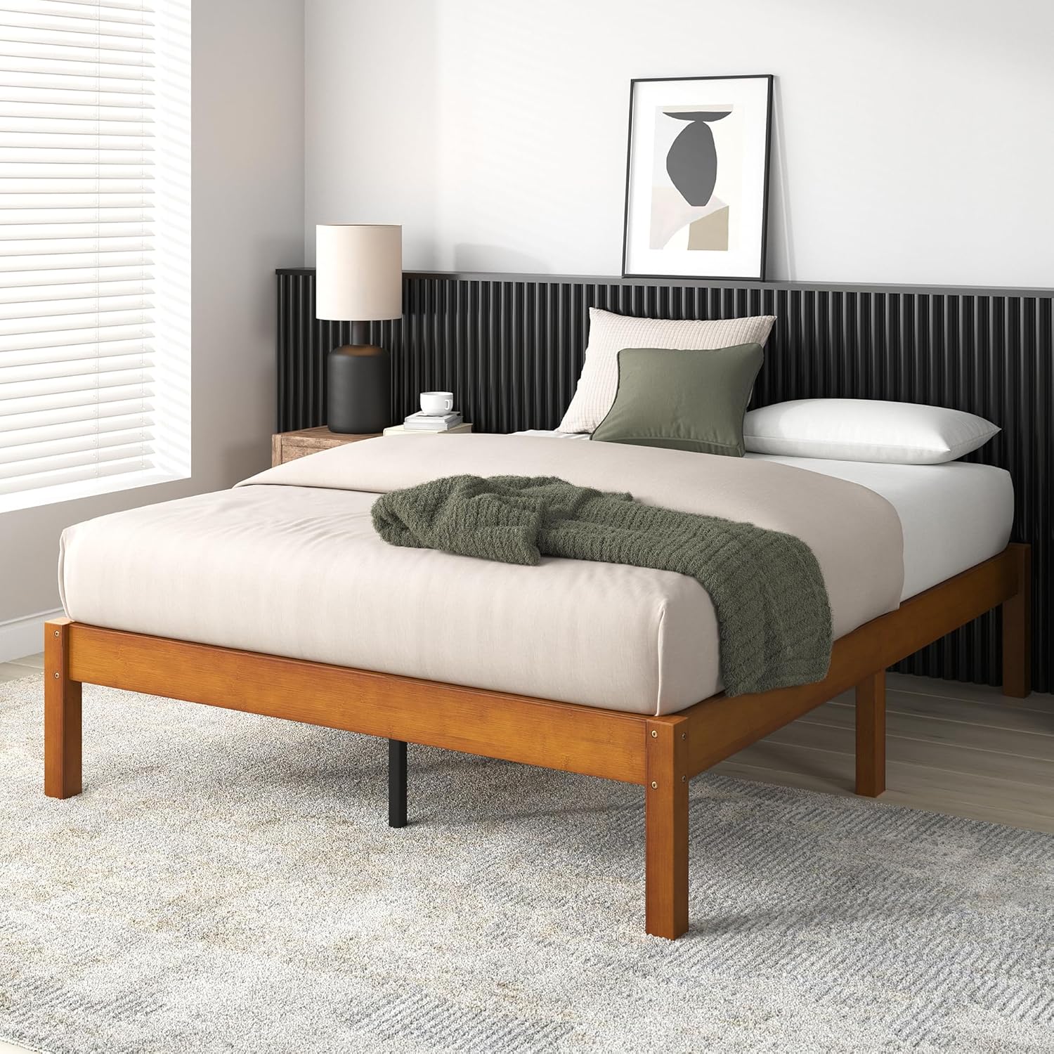 Zinus Ellie 14 Inch Queen Bamboo Platform Bed Frame, Wood Slat Support, No Box Spring Needed, Easy Assembly, Brown