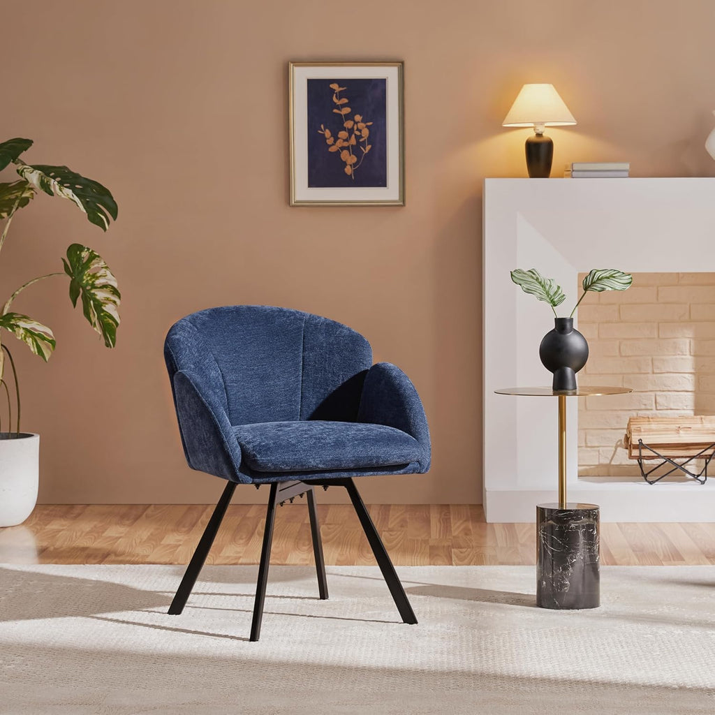 Yaheetech Swivel Accent Chair, Flower Chenille Armchair, Vanity Chair Side Chair with 360-Degree Swivel Base and Seat Cushion for Living Room/Bedroom/Home Office/Makeup, Blue, Set of 2
