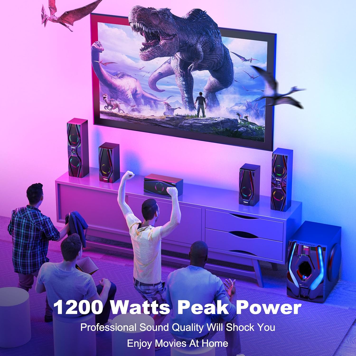 Bobtot Surround Sound Systems Home Theater System - 1200 Watts Peak Power 10" Subwoofer 5.1/2.1 Wired Audio Stereo Speakers Strong Bass with ARC Optical AUX Bluetooth Input