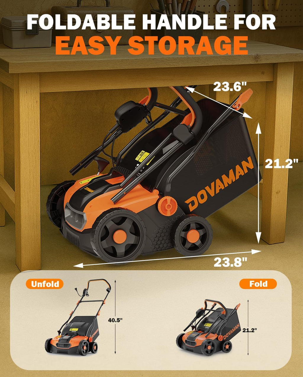 DOVAMAN DS16A 15Amp 16" 2-in-1 Electric Dethatcher and Scarifier, Lawn Dethatcher w/5-Position Depth Adjustment, Quick-Fold, 12 Gal Collection Bag, Yard Trimmer for Gardening Care and Lawn Maintenance