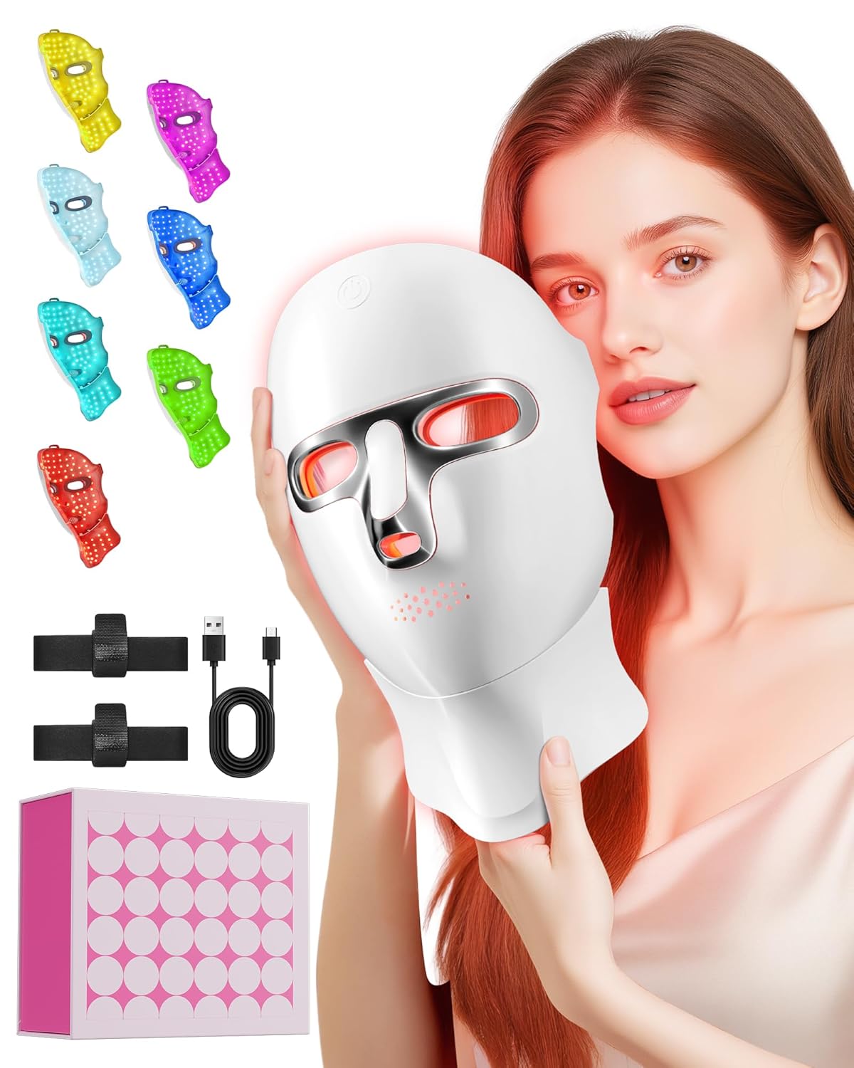 Red Light Therapy for Face- LED Light Therapy Mask Skin Care Mask,Cordless LED Face Mask face & Neck Red & Infrared Lights Masks Wavelength,USB C Rechargeable for Home Use Working Travel Yoga