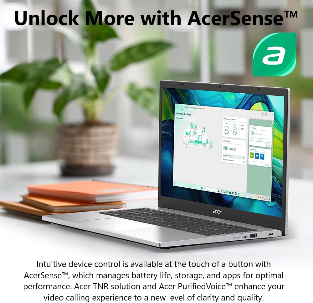 acer Aspire Go 15 AI Ready Laptop | 15.6" FHD (1920 x 1080) IPS Display | Intel Core 3 Processor N355 | Intel Graphics | 8GB DDR5 | 128GB UFS | Wi-Fi 6 | Windows 11 Home in S Mode | AG15-32P-352Z