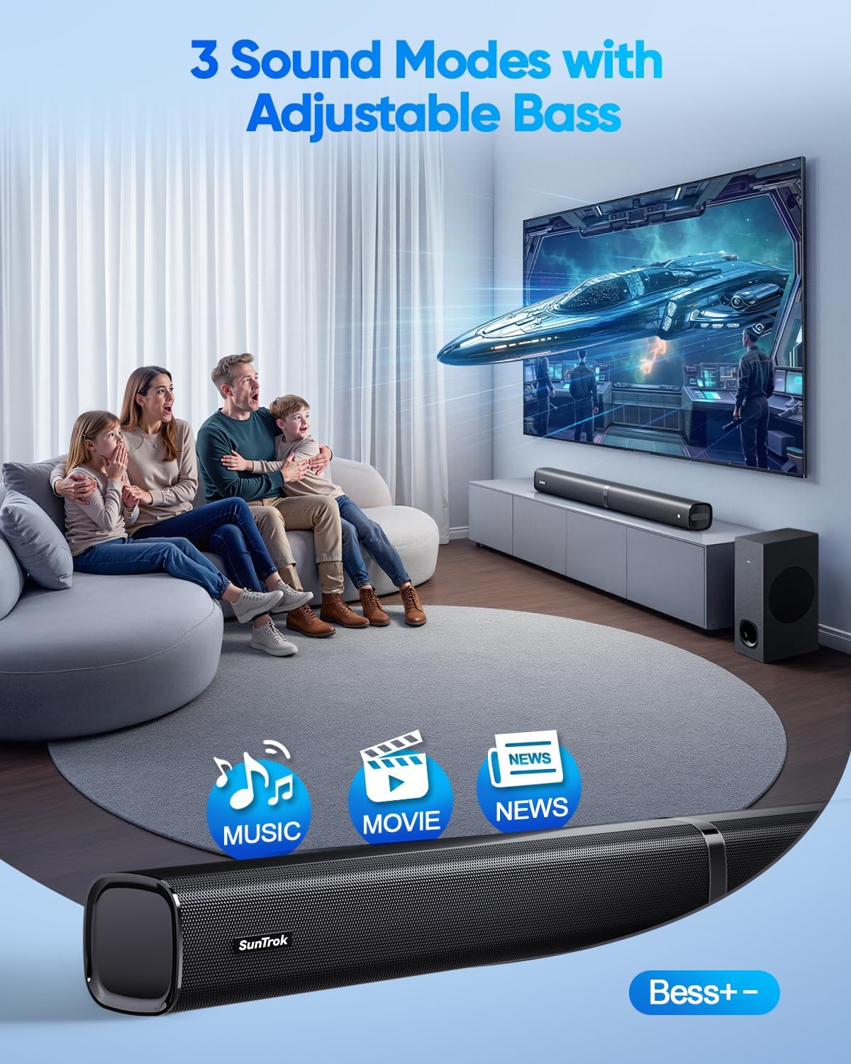 Soundbar with Subwoofer for TV, Home Theater Bluetooth 5.3 Speaker System with 2 Wireless Karaoke Mics, Surround Sound Audio with HDMI ARC, Optical, AUX, USB for Movie, Music, Family Party(Peak 240W)