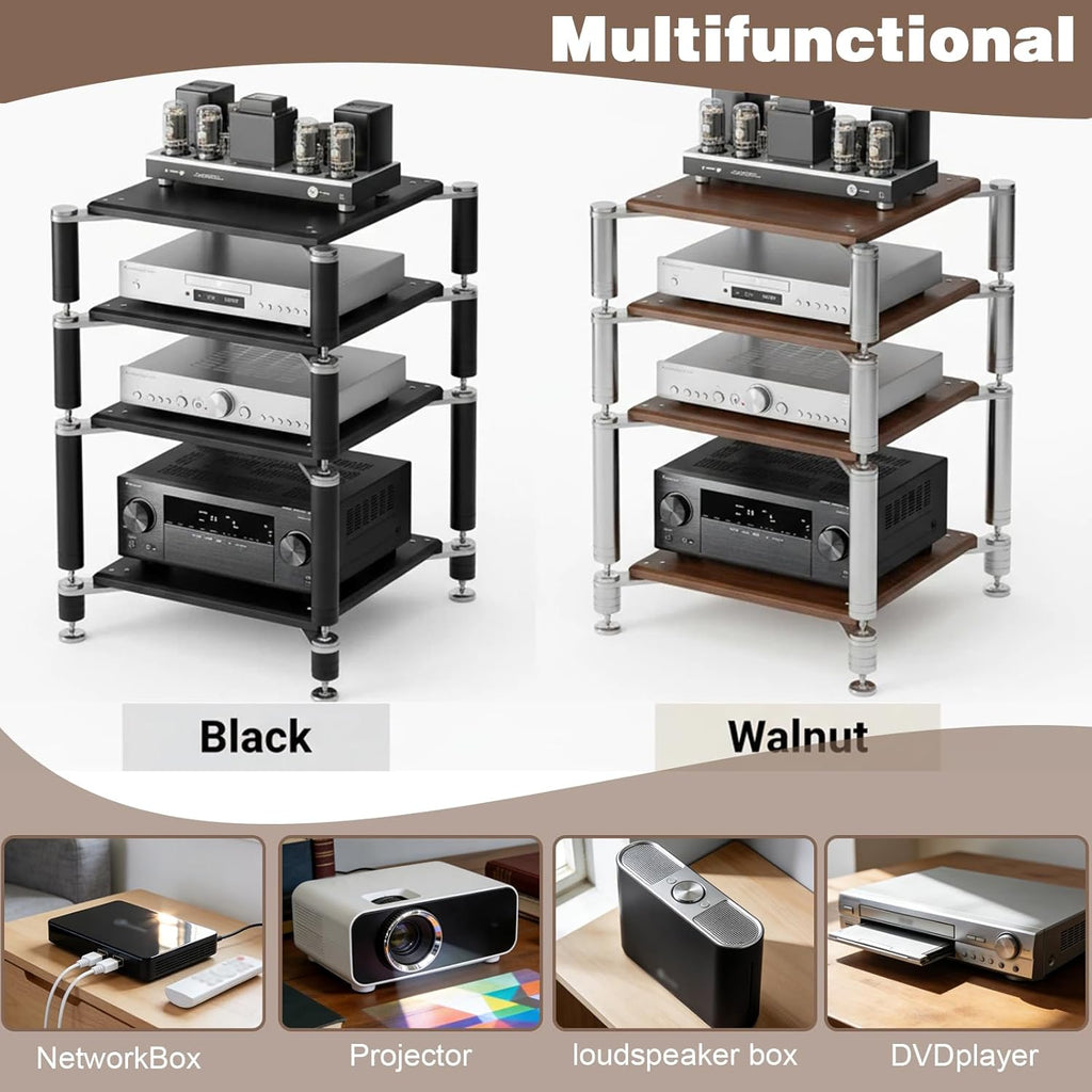 3-Tier AV Media Stand, Heavy Duty Audio Rack with Shock-Absorbing Foot pegs, Open Design av Stand, Multi-Layer Stereo Equipment Rack for Home, Office, Theater (Black, 3-Tiers)