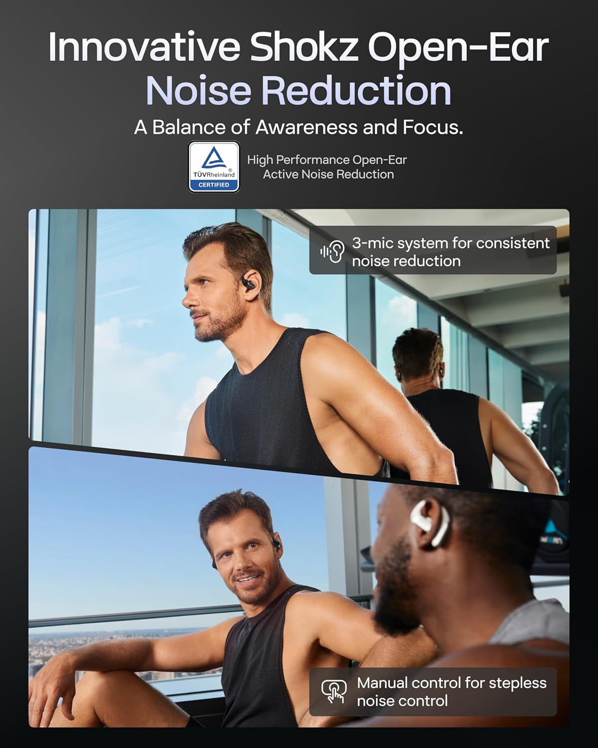 SHOKZ OpenFit Pro Open-Ear True Wireless Earbuds with Open-Ear Noise Reduction, Optimised for Dolby Atmos, Deep Bass, 50H Playtime, AI-Powered Clear Calls for Work, Sport, Bluetooth 6.1, IP55, Black