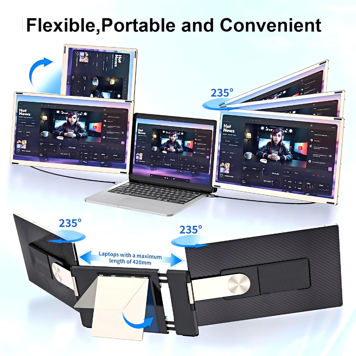 CIDETTY Laptop Screen Extender Monitor Portable, 15.6" FHD Monitor Extender Detachable Monitor for Laptops, Triple Laptop Monitor Extender compatiable with Windows, Mac, Android, Chrome, Switch & PS