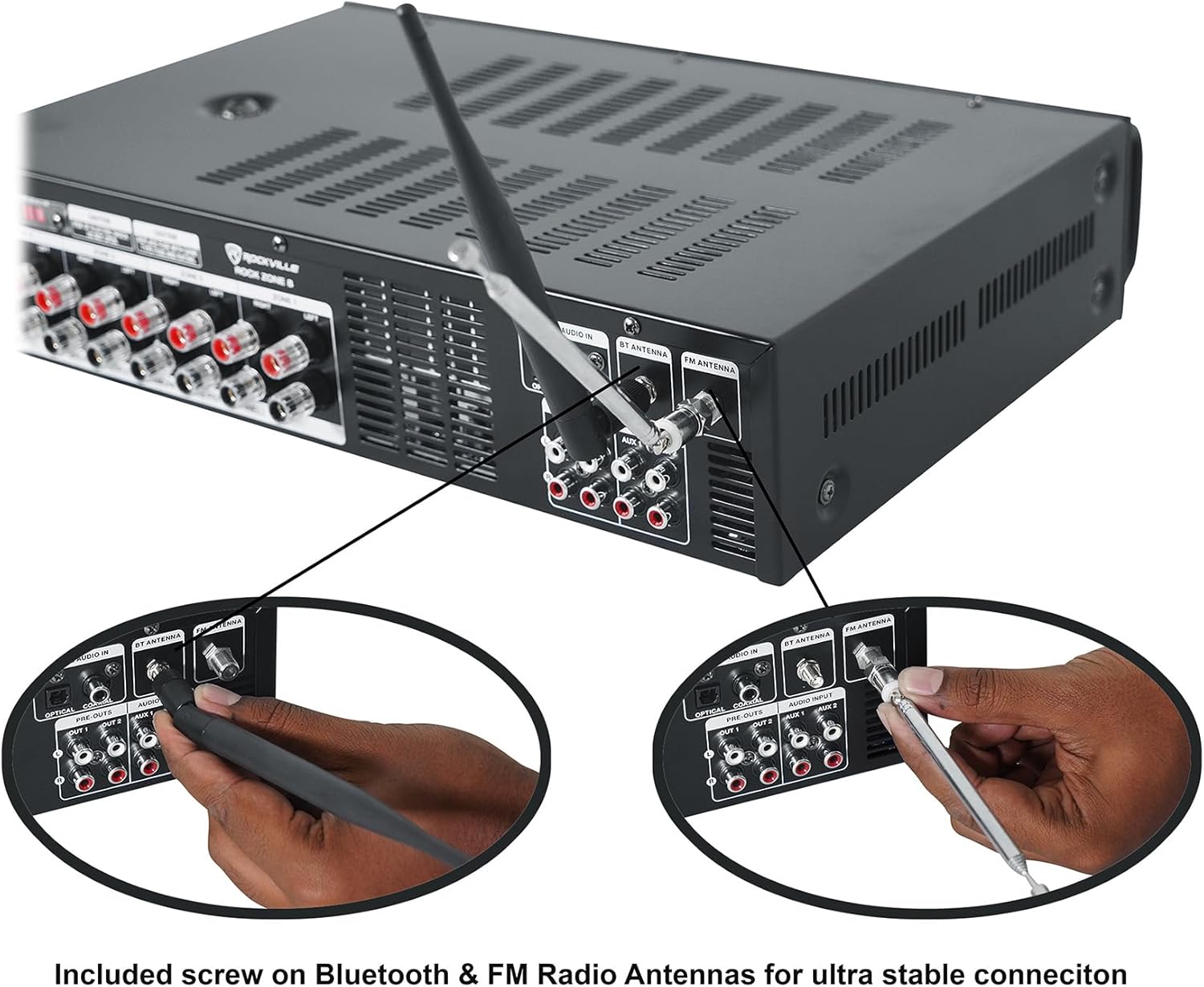 Rockville Bundle Rock Zone 8 8-Channel 1000W RMS Multi Room Receiver/Amplifier Bundle with (8) HC55 White 5.25" 300 Watt in-Ceiling Home Theater Speakers 8 Ohm (9 Items)
