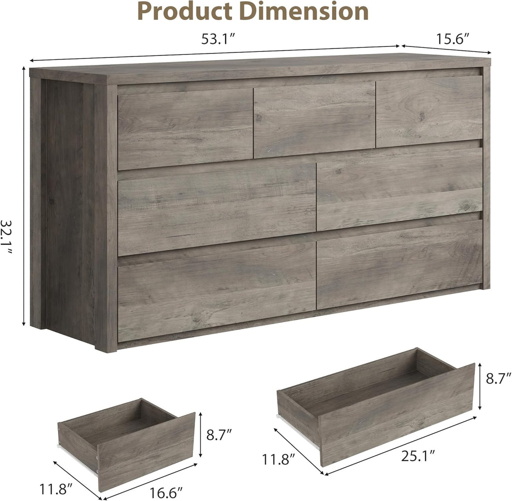GarveeHome 7 Drawer Dresser for Bedroom, Wide Modern Chest of Drawers, Large Wood Dresser Wooden Storage Organizer for Living Room, Hallway Entryway